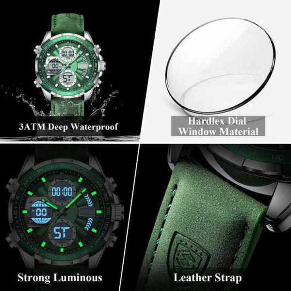 Poedagar 108 Men's Luxury Leather Casual Watches Green - Image 5