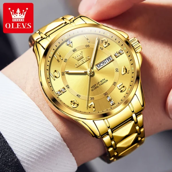 OLEVS 2910 New Luxury Gold Steel Band Quartz Men Watch Luminous Weekly Calendar Display - Image 3