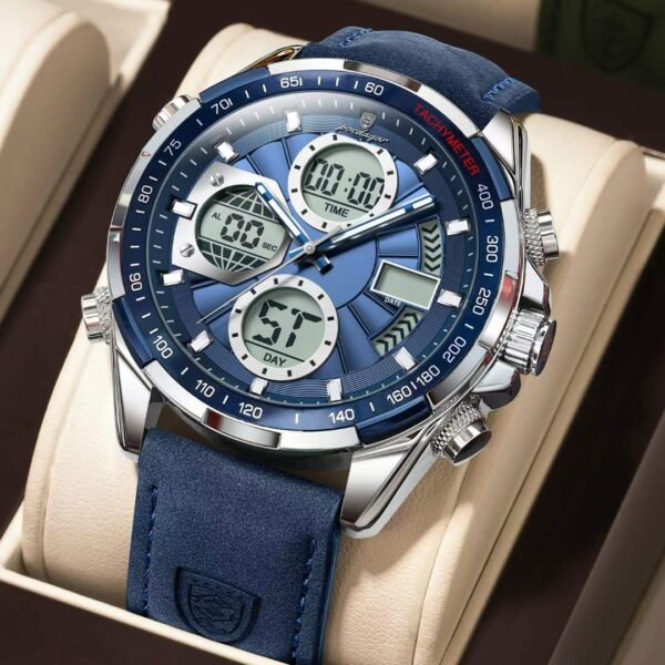 Poedagar 108 Men's Luxury Leather Casual Watches silver blue