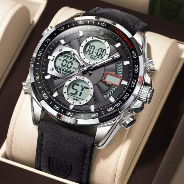 Poedagar 108 Men's Luxury Leather Casual Watches silver black