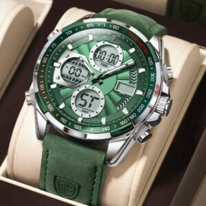 Poedagar 108 Men's Luxury Leather Casual Watches Green