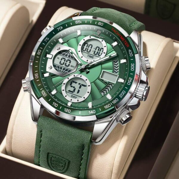 Poedagar 108 Men's Luxury Leather Casual Watches Green
