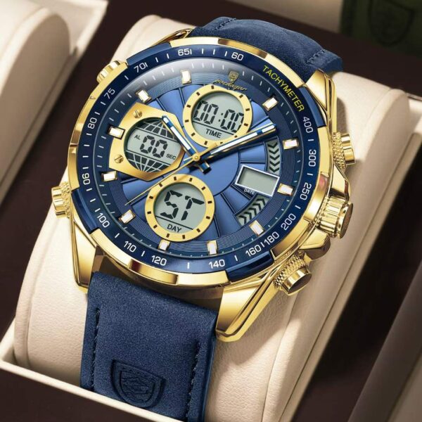 Poedagar 108 Men's Luxury Leather Casual Watches golden blue