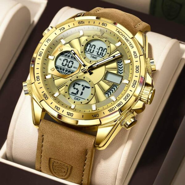 Poedagar 108 Men's Luxury Leather Casual Watches golden