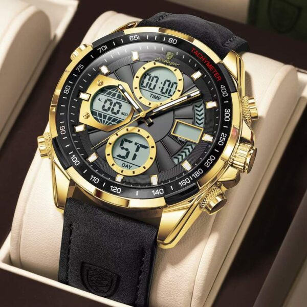 Poedagar 108 Men's Luxury Leather Casual Watches golden black