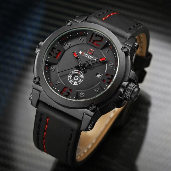 Naviforce NF9099 Black Red Men Leather watch