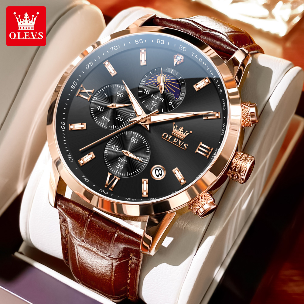 OLEVS 9812 Men’s Luxury Leather Quartz Watch