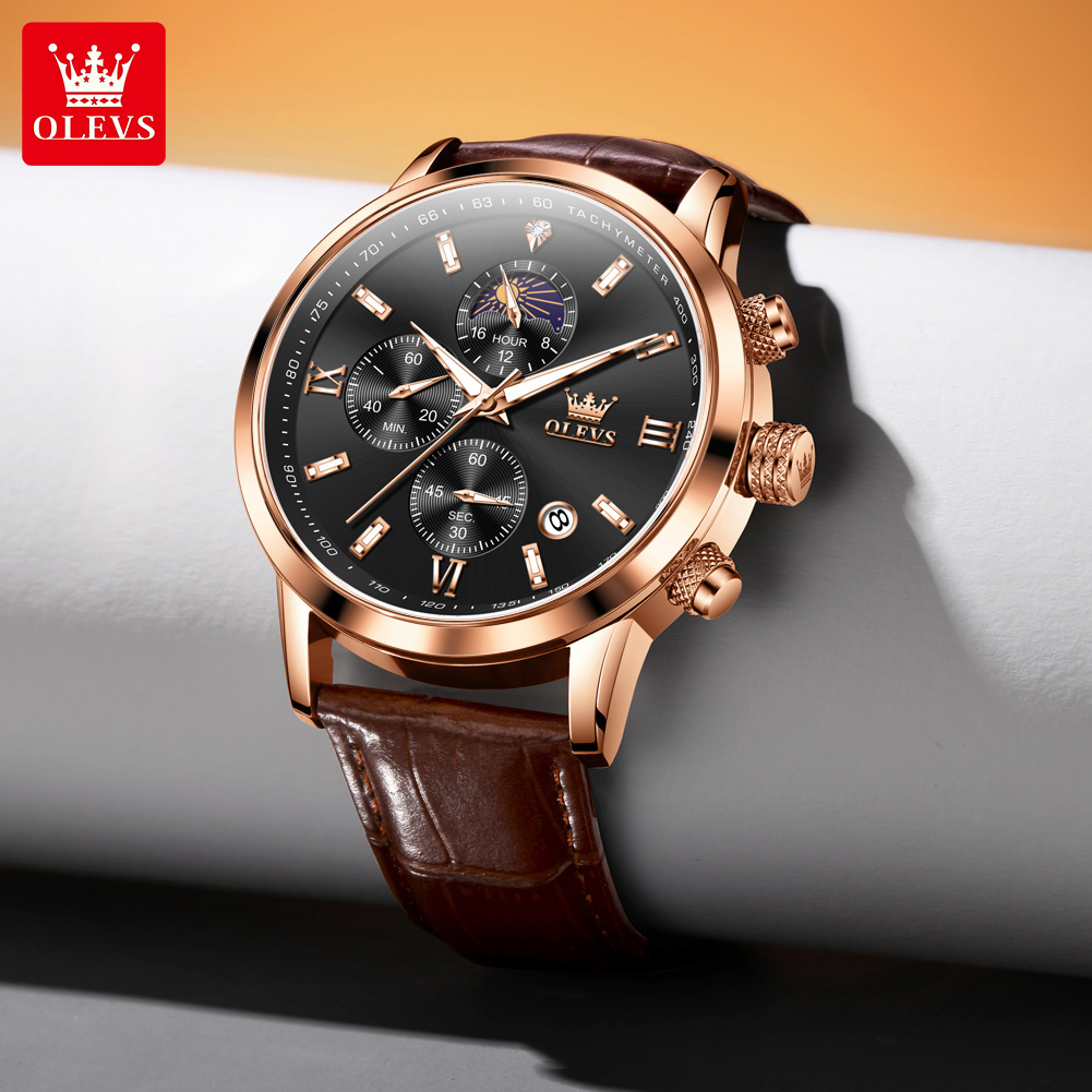 OLEVS 9812 Men’s Luxury Leather Quartz Watch - Image 2